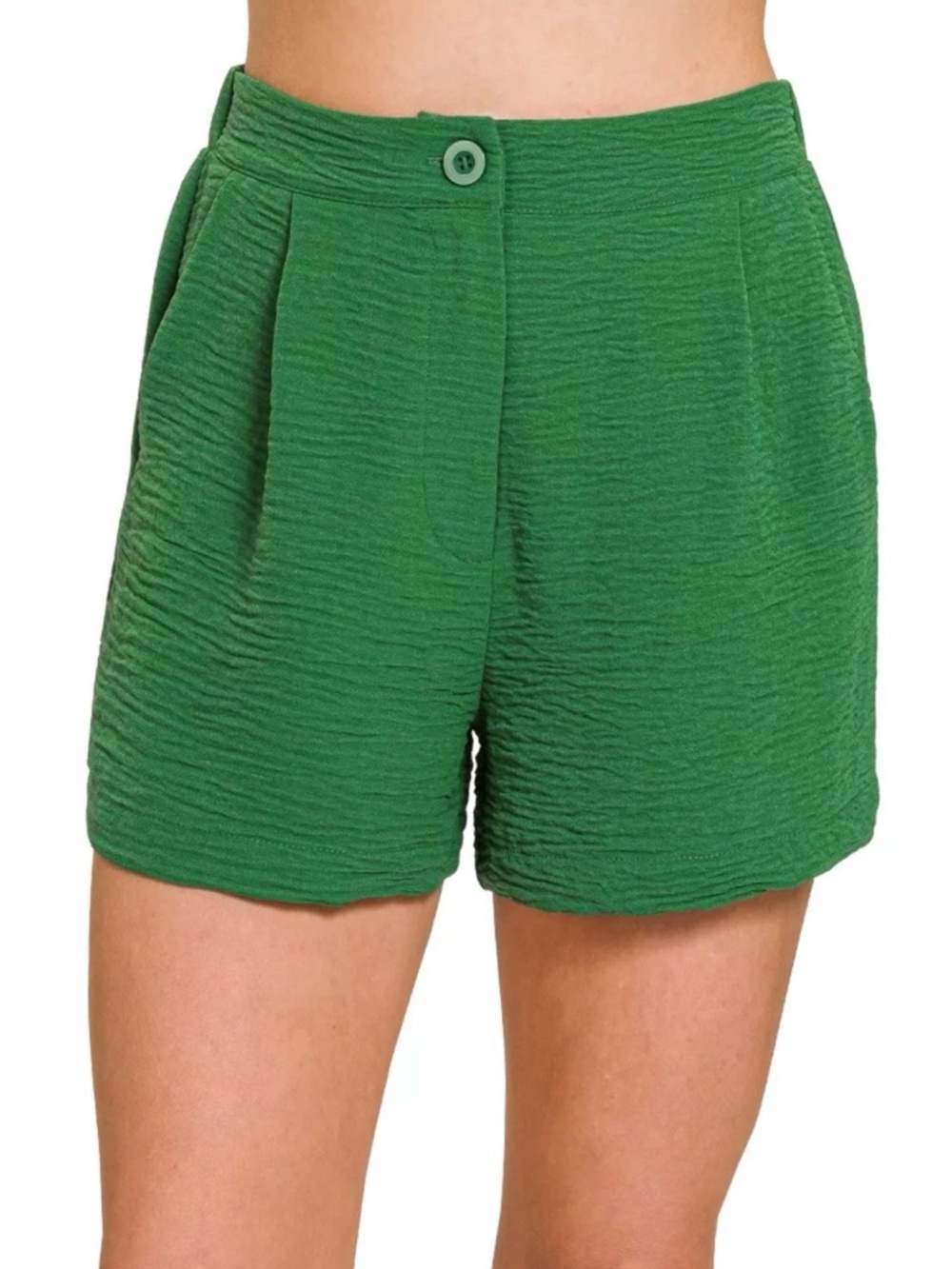 Zenana Outfitters Emerald Green High-Waist Textured Bermuda Shorts